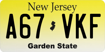 NJ license plate A67VKF