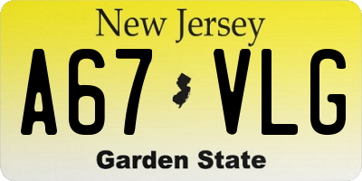 NJ license plate A67VLG