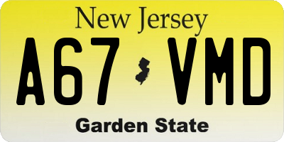 NJ license plate A67VMD