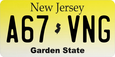 NJ license plate A67VNG
