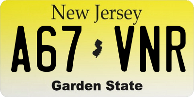 NJ license plate A67VNR
