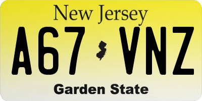 NJ license plate A67VNZ