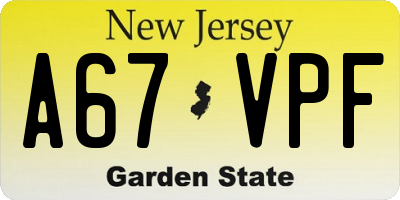 NJ license plate A67VPF