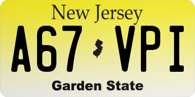 NJ license plate A67VPI