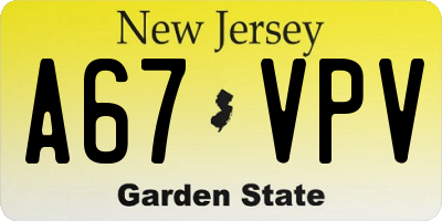 NJ license plate A67VPV