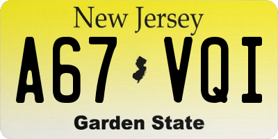 NJ license plate A67VQI