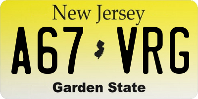 NJ license plate A67VRG