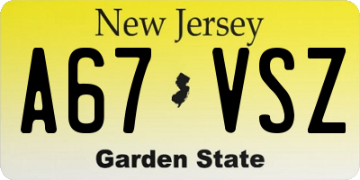 NJ license plate A67VSZ