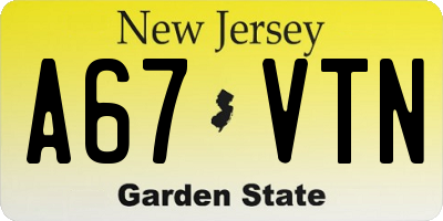 NJ license plate A67VTN