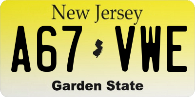 NJ license plate A67VWE