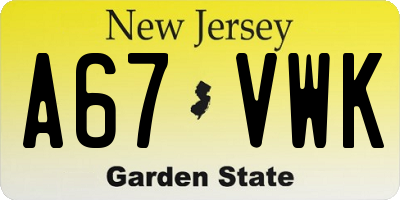 NJ license plate A67VWK