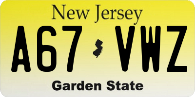 NJ license plate A67VWZ