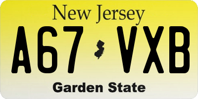 NJ license plate A67VXB