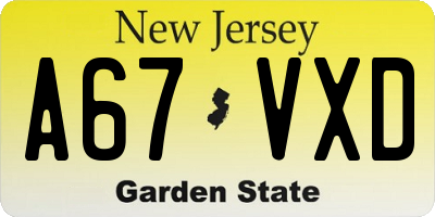 NJ license plate A67VXD