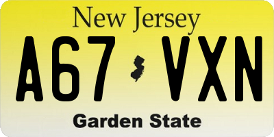 NJ license plate A67VXN