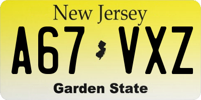 NJ license plate A67VXZ