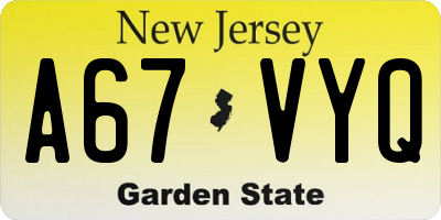 NJ license plate A67VYQ