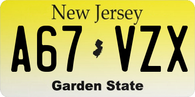 NJ license plate A67VZX