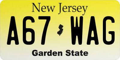 NJ license plate A67WAG