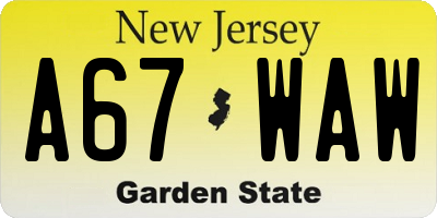 NJ license plate A67WAW