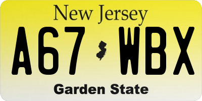 NJ license plate A67WBX