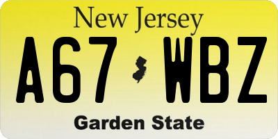 NJ license plate A67WBZ