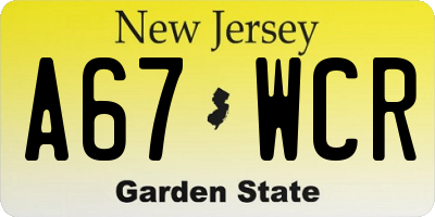 NJ license plate A67WCR