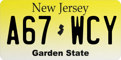 NJ license plate A67WCY