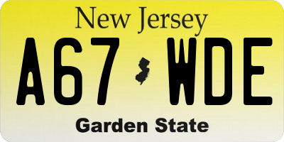 NJ license plate A67WDE