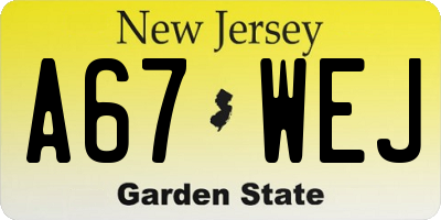 NJ license plate A67WEJ