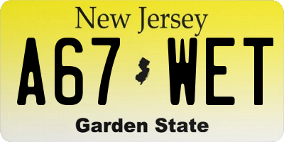 NJ license plate A67WET