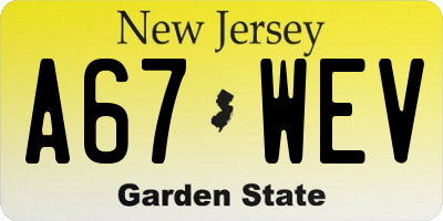 NJ license plate A67WEV
