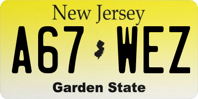 NJ license plate A67WEZ