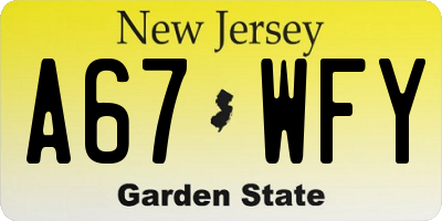 NJ license plate A67WFY