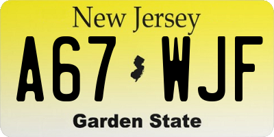 NJ license plate A67WJF