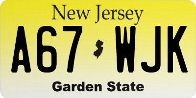 NJ license plate A67WJK