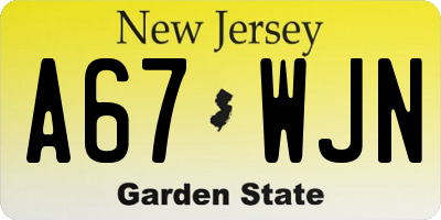 NJ license plate A67WJN