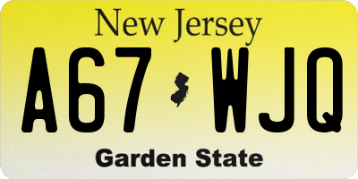 NJ license plate A67WJQ