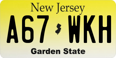 NJ license plate A67WKH