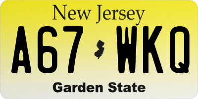 NJ license plate A67WKQ