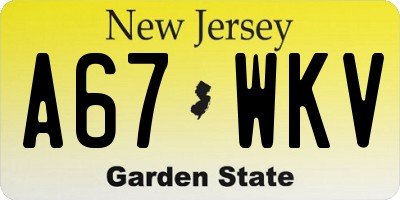 NJ license plate A67WKV
