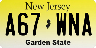 NJ license plate A67WNA