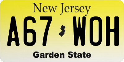 NJ license plate A67WOH