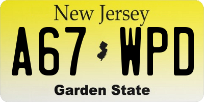 NJ license plate A67WPD