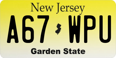 NJ license plate A67WPU