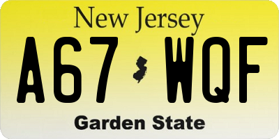 NJ license plate A67WQF