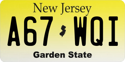 NJ license plate A67WQI