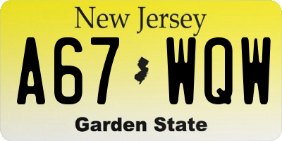 NJ license plate A67WQW