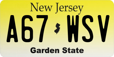 NJ license plate A67WSV