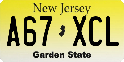 NJ license plate A67XCL